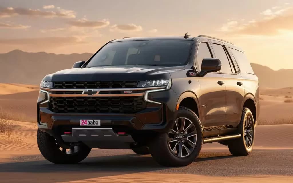 Chevrolet Tahoe 2022 Black front view with headlights – rental in Dubai