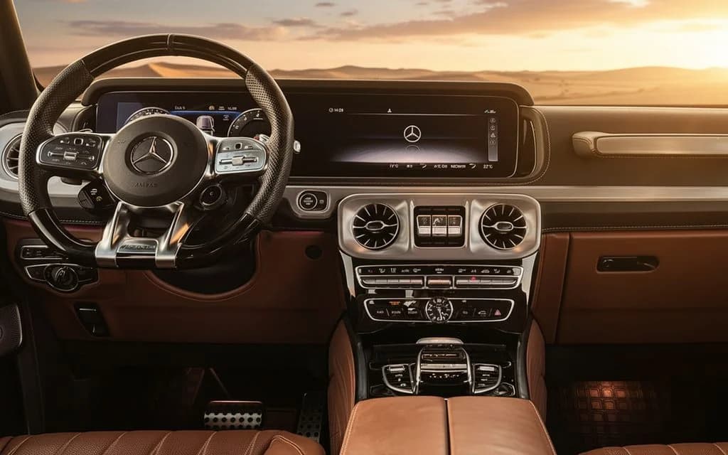 Mercedes G63 2022 interior view showing trim – rental in Dubai