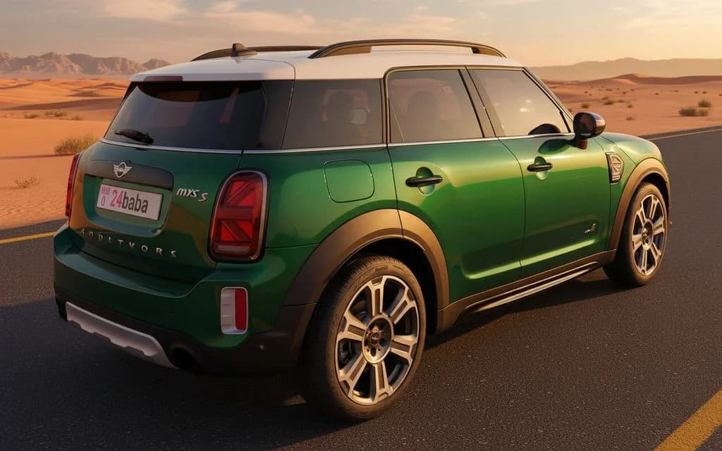 Mini Countryman 2023 Green rear view showing taillights