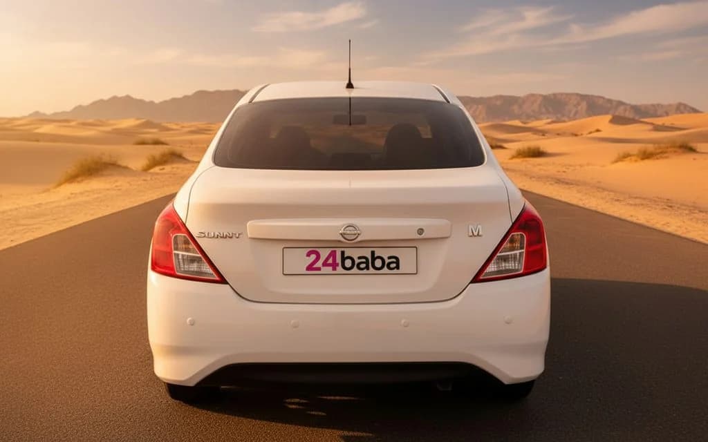 Nissan Sunny 2024 White rear view showing taillights