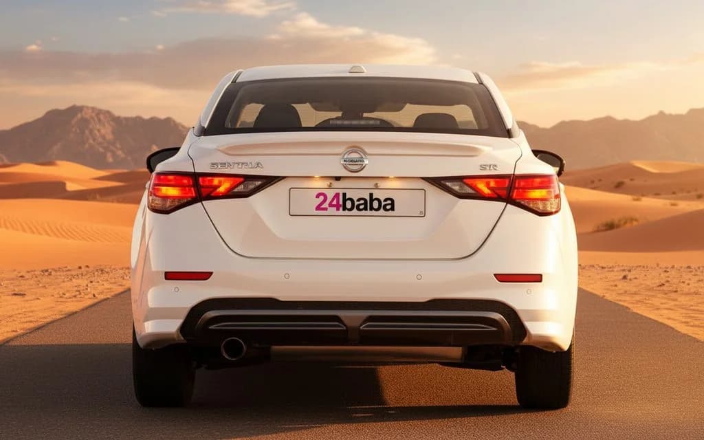 Nissan Sentra 2022 White rear view showing taillights – rental in Dubai