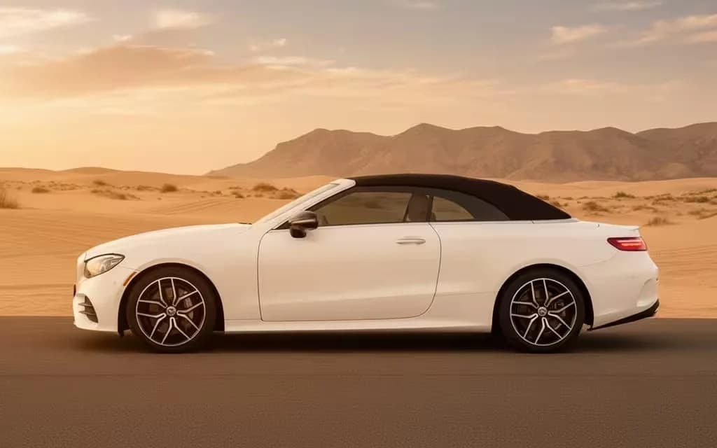Mercedes E450 2022 White side profile – rental in Dubai
