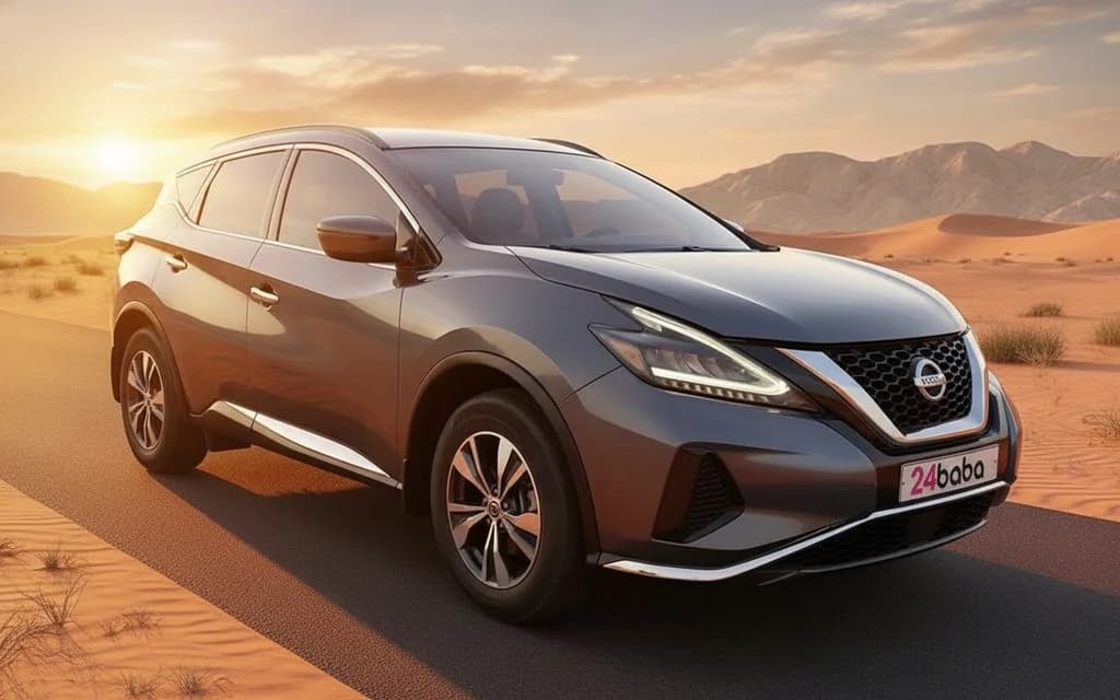 Nissan Murano 2021 Grey front view with headlights – rental in Dubai