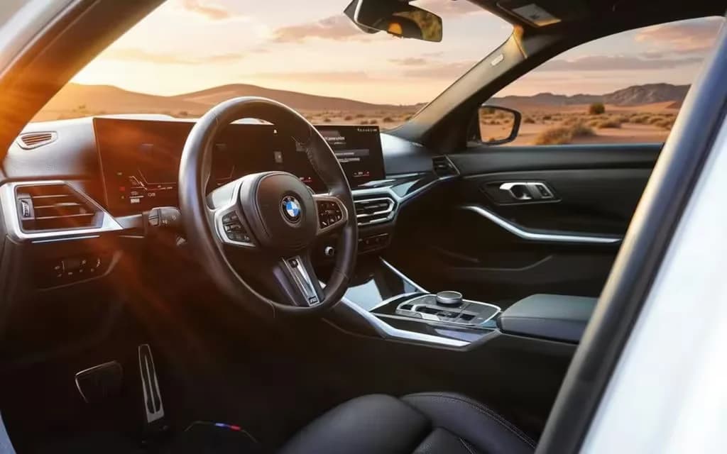 Bmw 330 2023 interior view showing trim – rental in Dubai