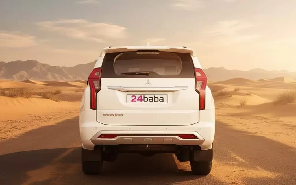 Mitsubishi Montero 2023 White rear view showing taillights – rental in Dubai