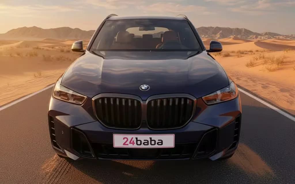 Bmw X5 2025 Blue front view with headlights – rental in Dubai