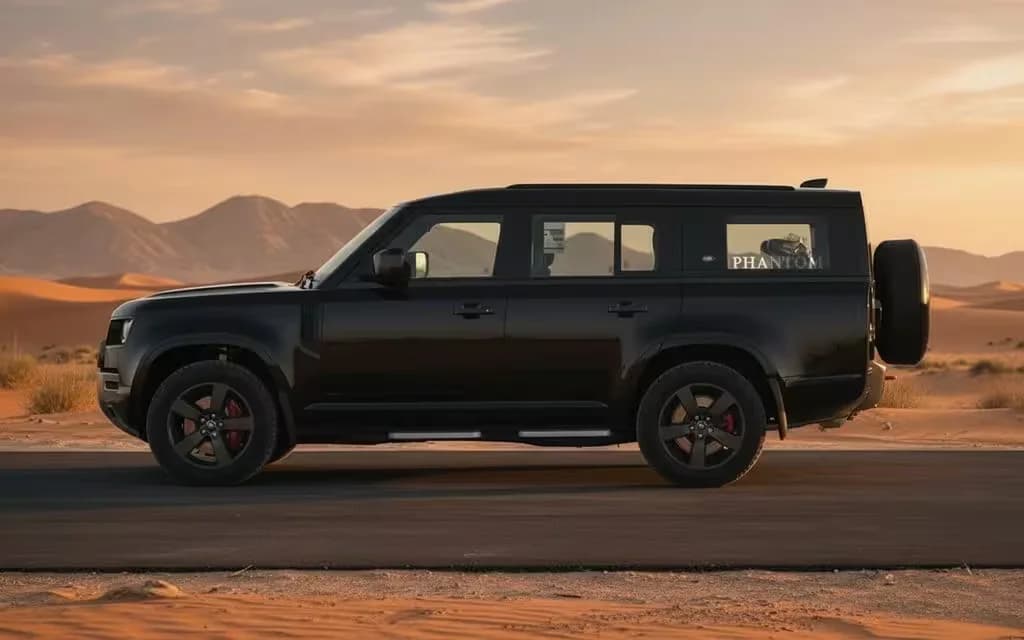 LandRover Defender 2023 Black side profile – rental in Dubai