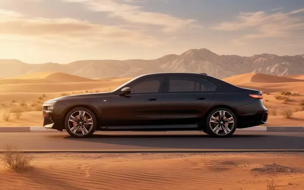 Bmw 735 2023 Black side profile – rental in Dubai