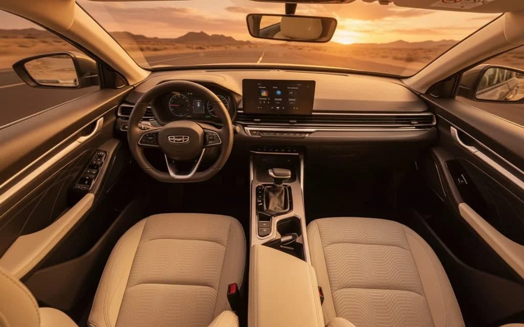 Geely Emgrand 2026 interior view showing trim – rental in Dubai