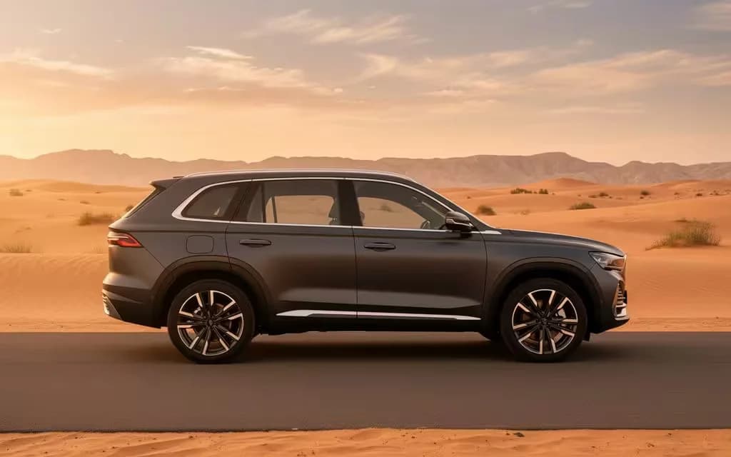 Geely Monjaro 2025 Grey side profile – rental in Dubai