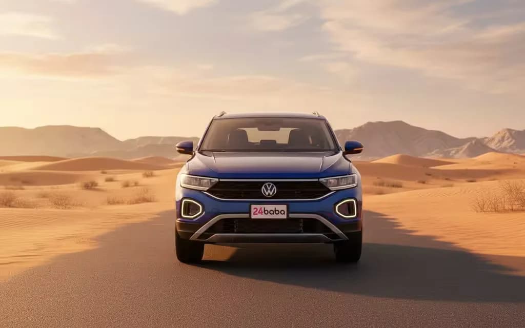 Volkswagen T Roc 2023 Blue front view with headlights – rental in Dubai