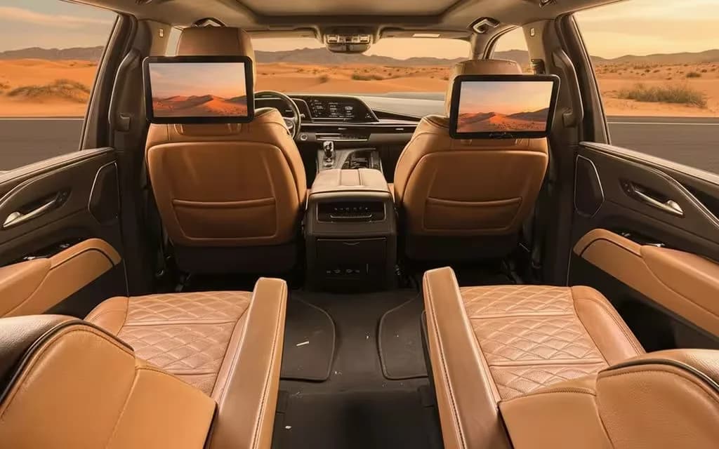 Cadillac Escalade 2023 interior view showing trim – rental in Dubai