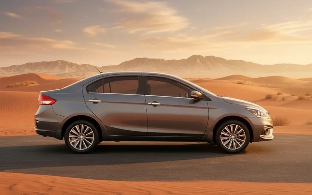 Suzuki Ciaz 2024 Silver side profile – rental in Dubai