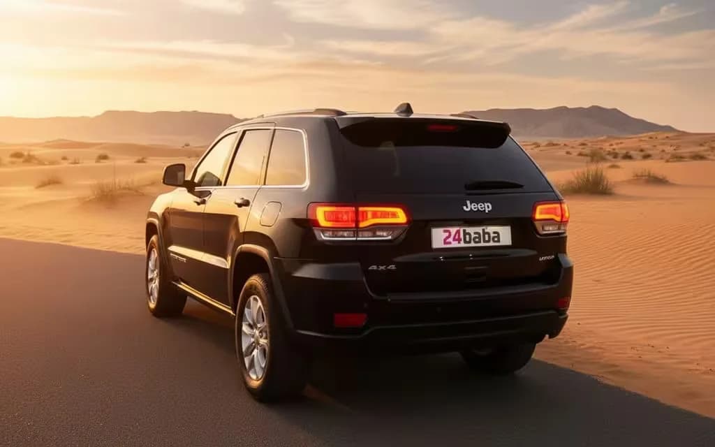 Jeep GrandCherokee 2021 Black rear view showing taillights – rental in Dubai