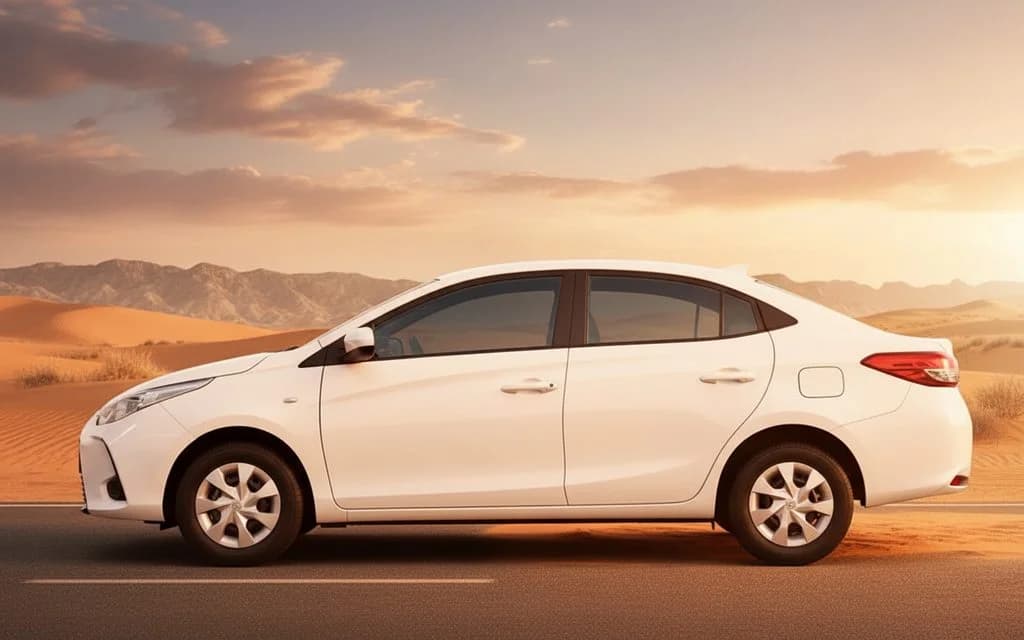 Toyota Yaris 2023 White side profile – rental in Dubai