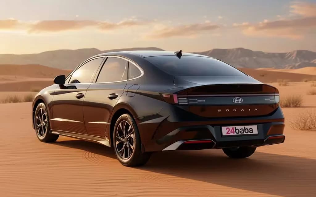 Hyundai Sonata 2024 Black rear view showing taillights – rental in Dubai