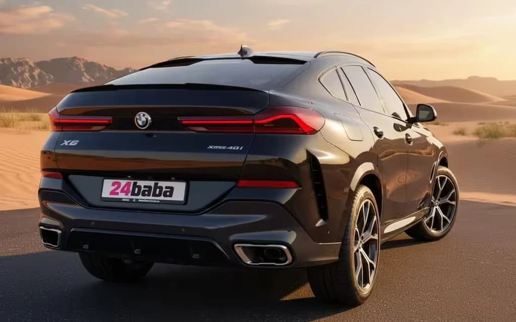 Bmw X6 2022 Blue rear view showing taillights – rental in Dubai