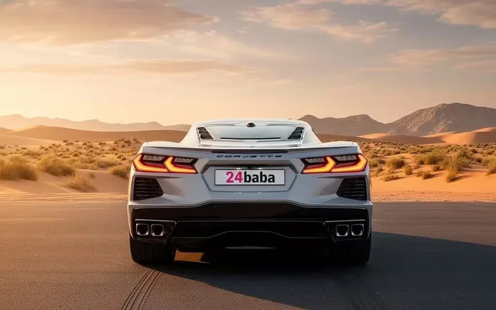 Chevrolet Corvette 2024 Grey rear view showing taillights – rental in Dubai