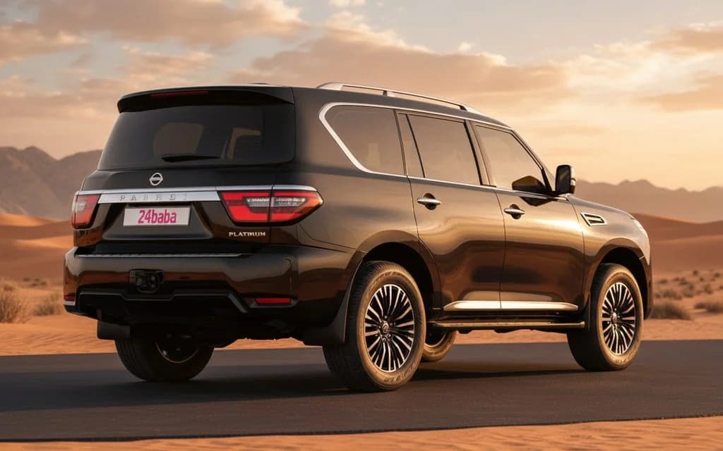 Nissan Patrol 2022 Black rear view showing taillights – rental in Dubai