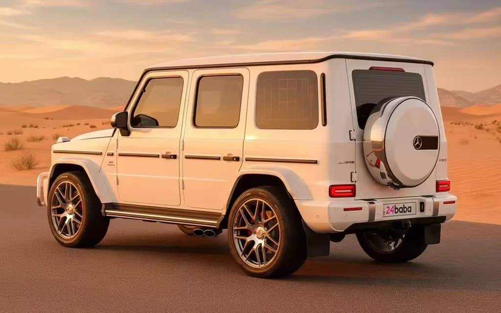 Mercedes G63 2022 White rear view showing taillights – rental in Dubai
