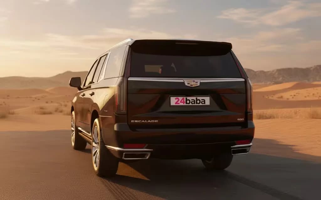 Cadillac Escalade 2023 Black rear view showing taillights – rental in Dubai