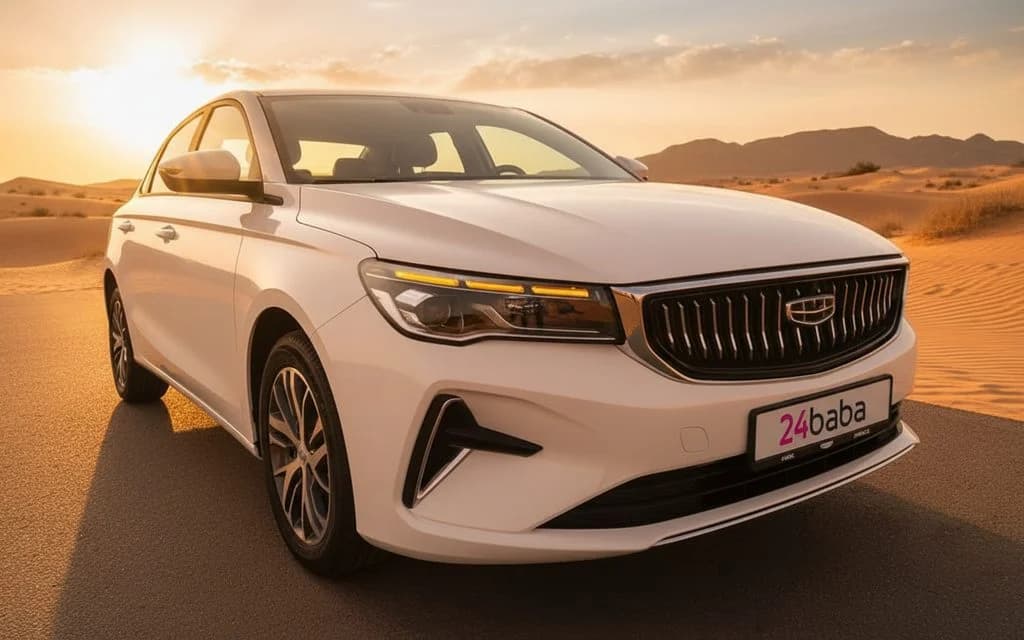 Geely Emgrand 2024 White front view with headlights