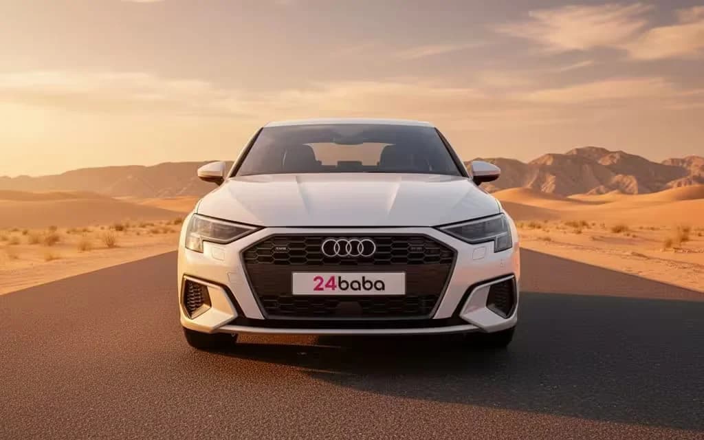 Audi A3 2023 White front view with headlights