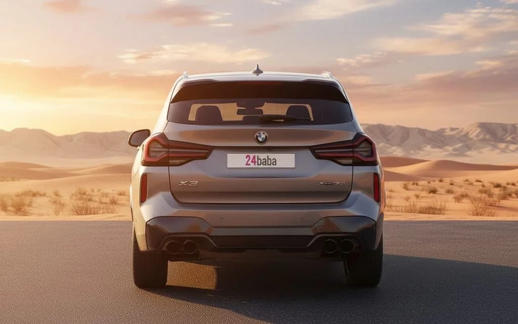 Bmw X3 2023 Silver rear view showing taillights – rental in Dubai