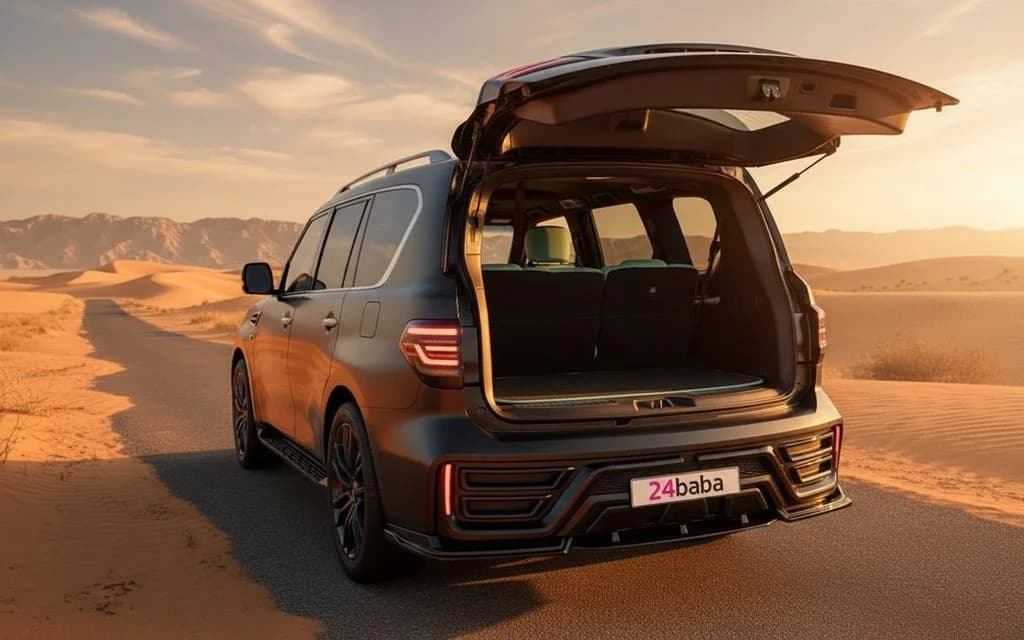 Nissan Patrol 2021 Black rear view showing taillights