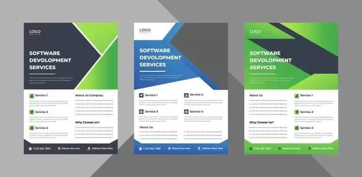 Software Development Service Flyer Template Bundle Software Agency Poster Leaflet 3 In 1 Design Bundle 3 In 1 A4 Template Brochure Design Cover Flyer Poster Print Ready Free Vector.jpg