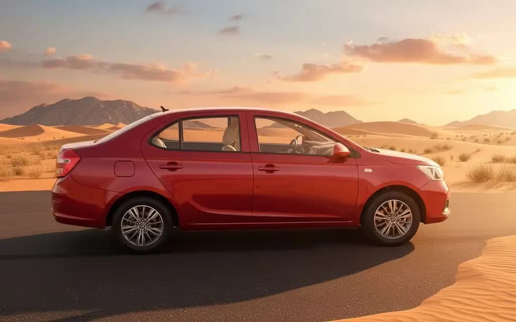 Chery Arrizo3 2020 Red side profile – rental in Dubai
