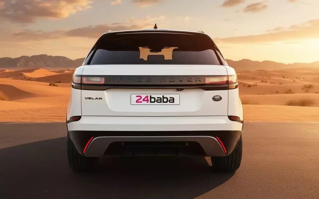 LandRover RangeRoverVelar 2022 White rear view showing taillights – rental in Dubai