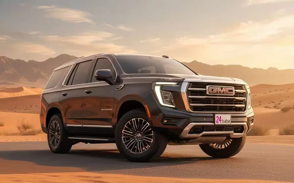 Gmc Yukon 2025 Black front view with headlights – rental in Dubai