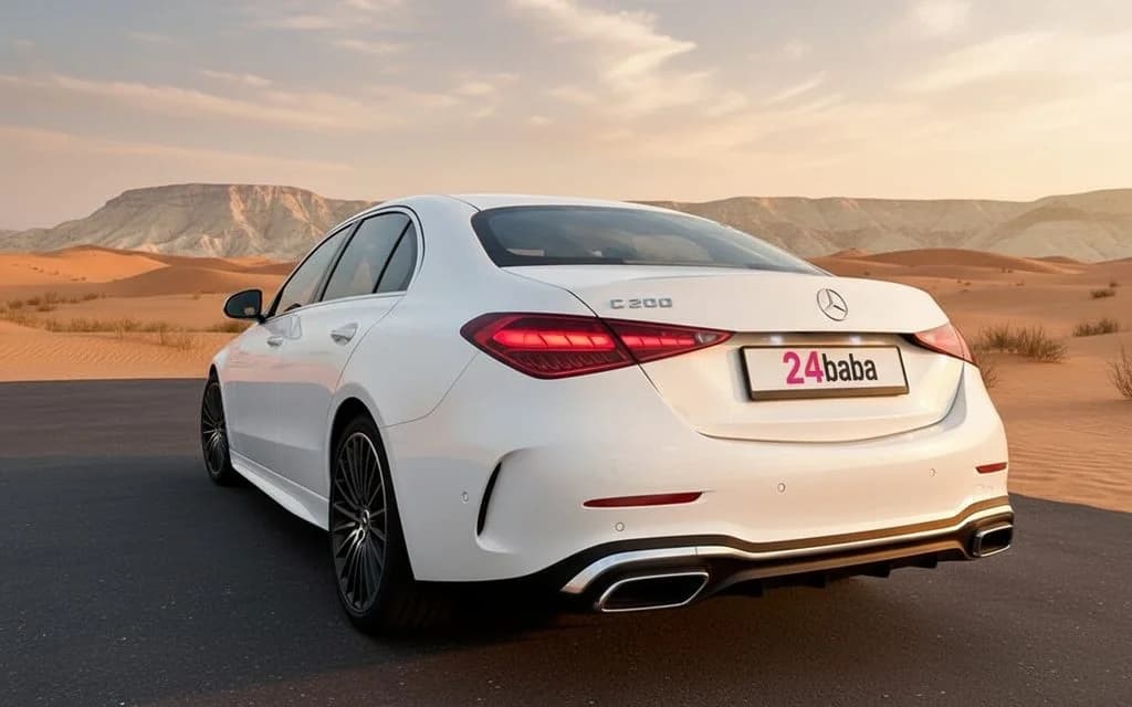 Mercedes C200 2023 White rear view showing taillights