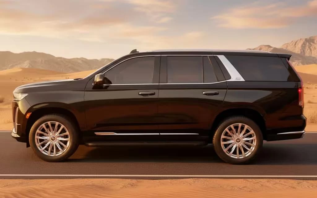 Cadillac Escalade 2021 Black side profile – rental in Dubai