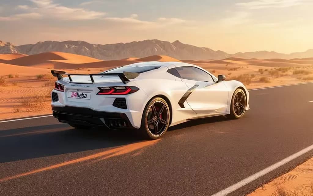 Chevrolet Corvette 2024 White side profile – rental in Dubai