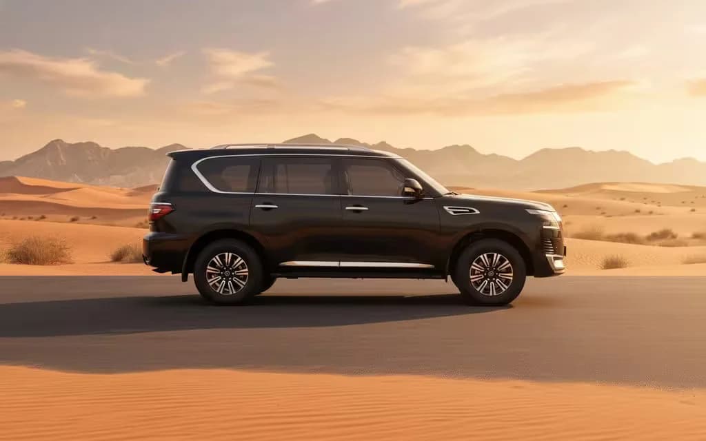 Nissan Patrol 2024 Black side profile – rental in Dubai