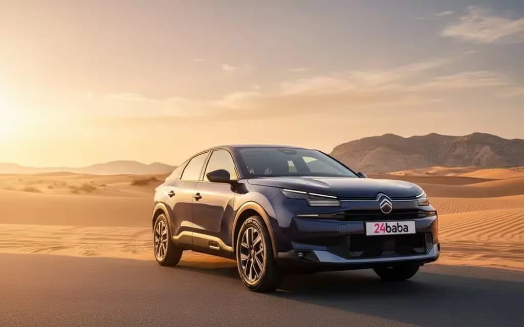 Citroen C4 2026 Blue front view with headlights – rental in Dubai