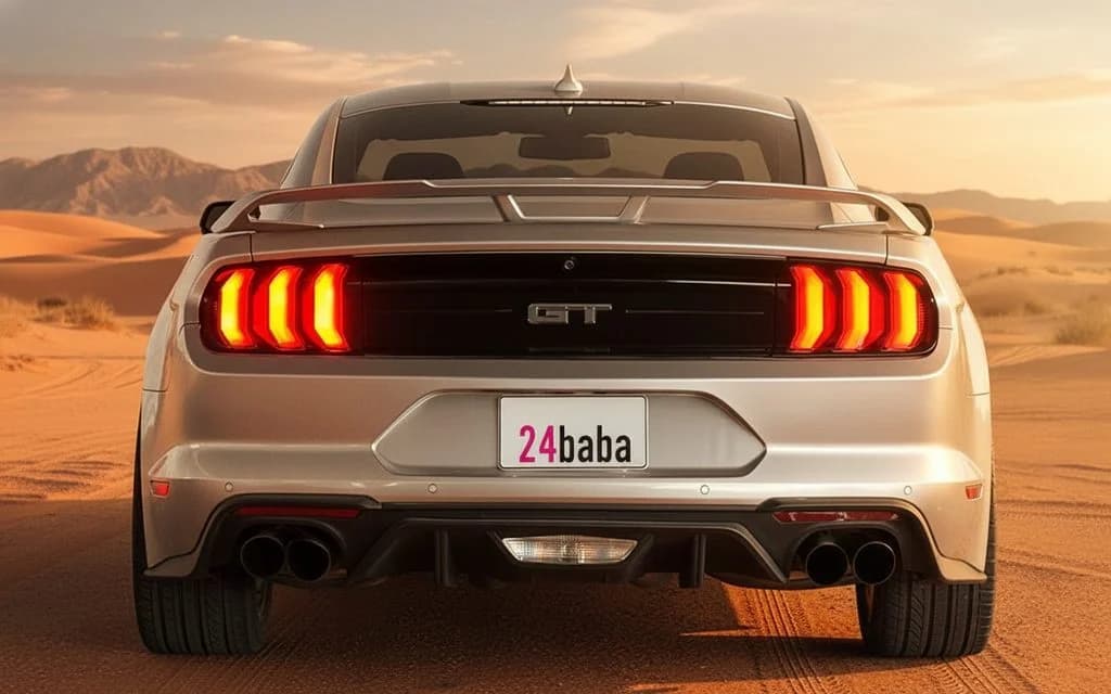 Ford Mustang 2021 Grey rear view showing taillights – rental in Dubai