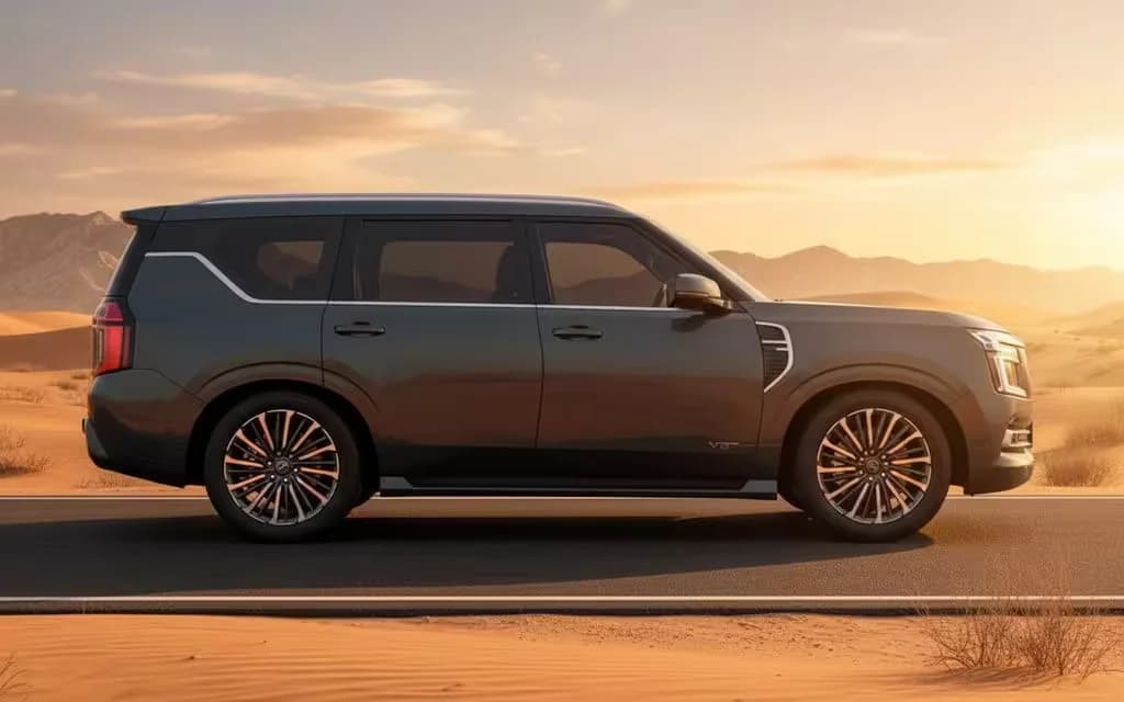 Nissan Patrol 2025 Green side profile – rental in Dubai