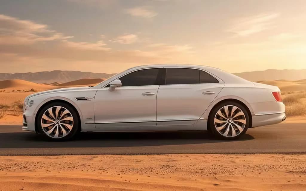 Bentley ContinentalFlyingSpur 2023 White side profile – rental in Dubai
