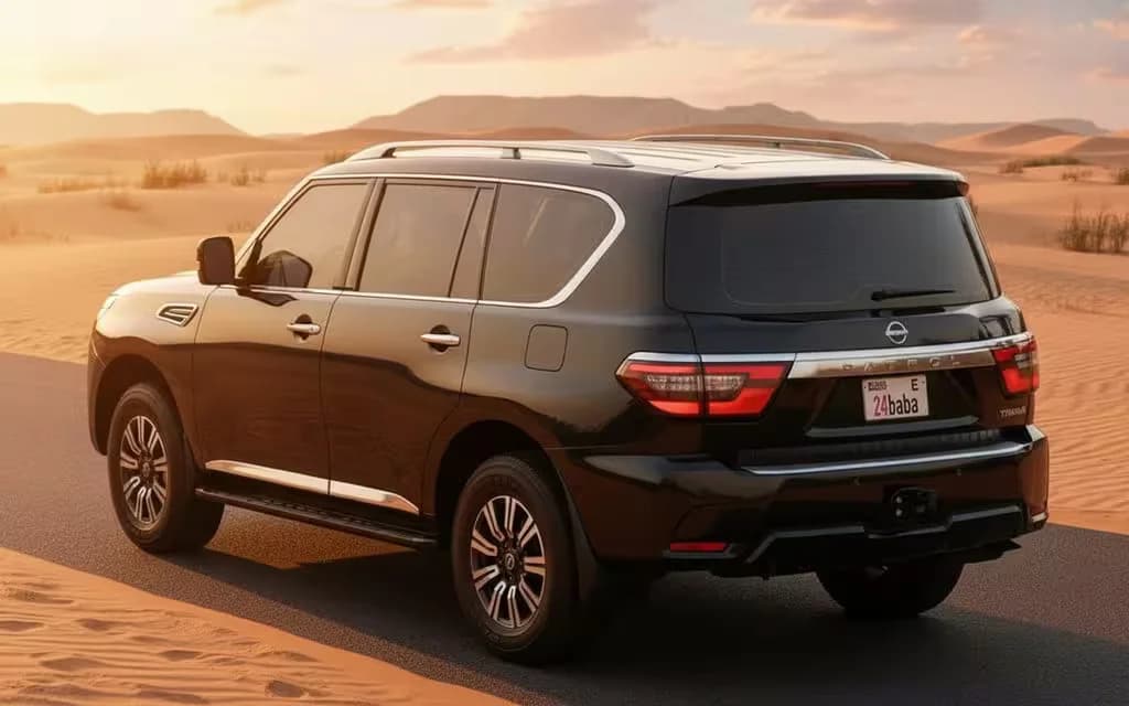 Nissan Patrol 2022 Black rear view showing taillights – rental in Dubai