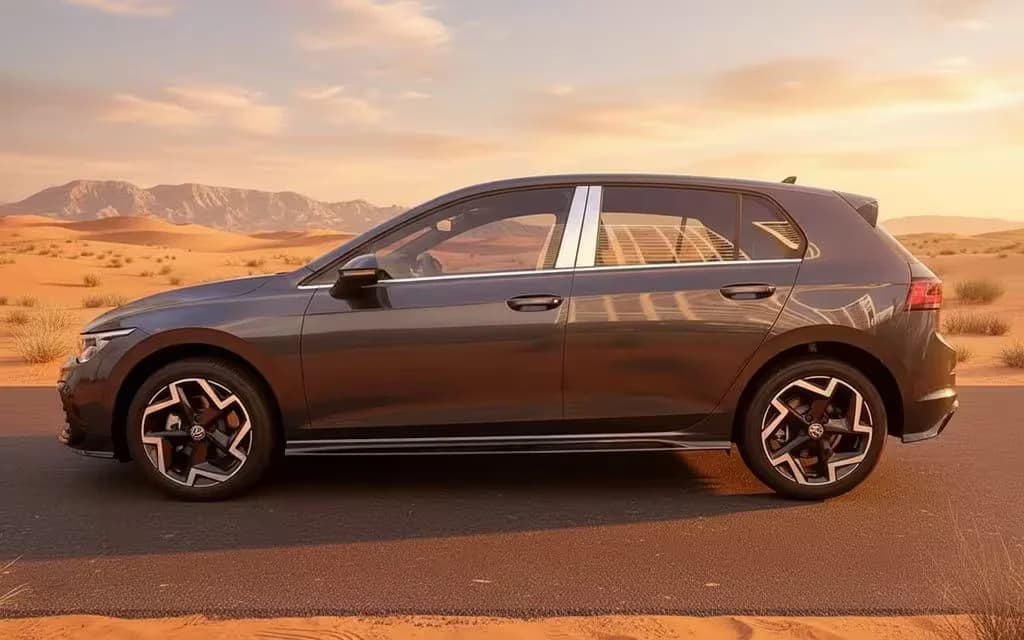 Volkswagen Golf 2025 Dark Gray side profile – rental in Dubai