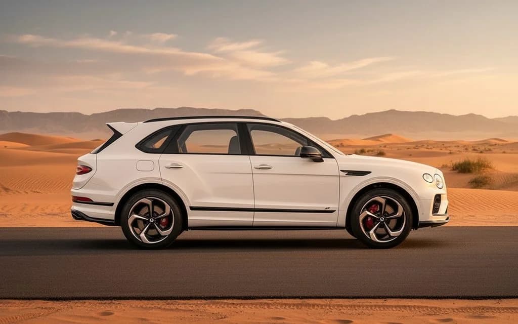 Bentley Bentayga 2023 White side profile – rental in Dubai