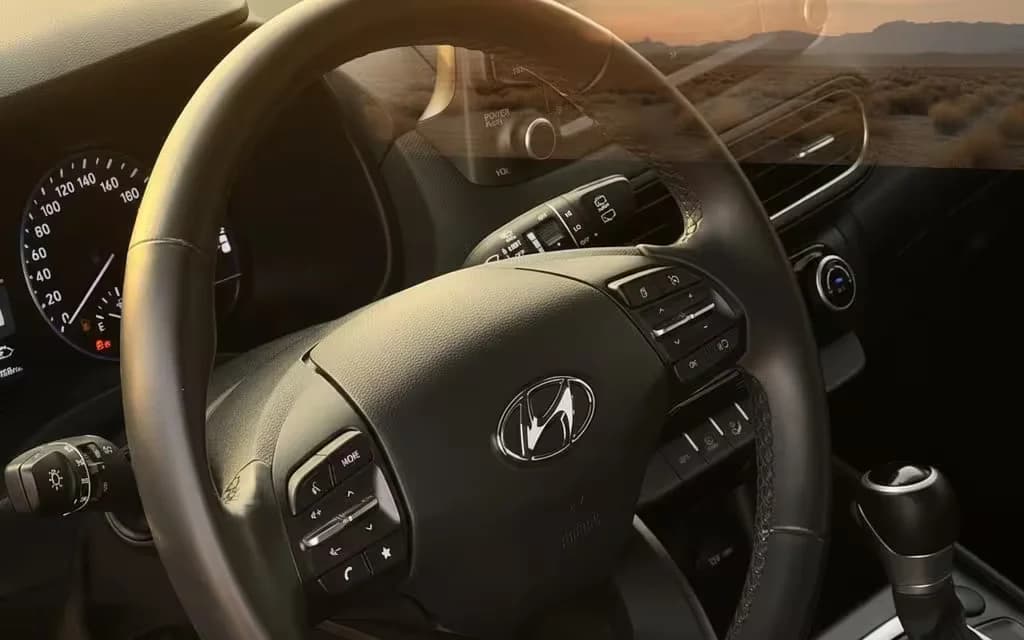 Hyundai Kona 2023 model badge close up – rental in Dubai