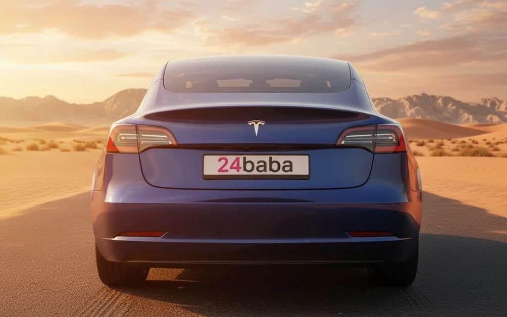 Tesla Model3 2021 Blue rear view showing taillights