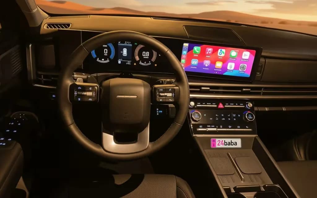 Hyundai SantaFe 2024 dashboard and infotainment – rental in Dubai
