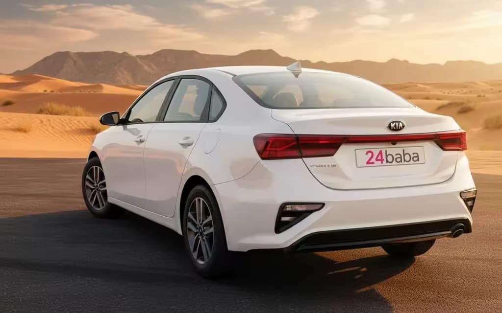 Kia Forte 2020 White rear view showing taillights – rental in Dubai