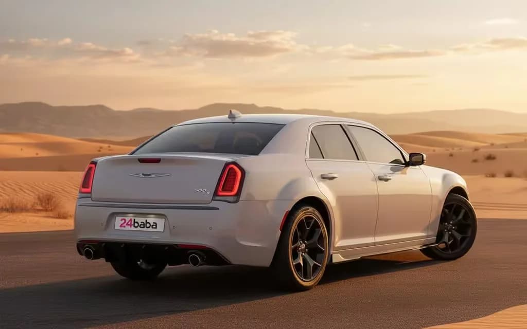 Chrysler 300 2021 White parked outdoor scene – rental in Dubai
