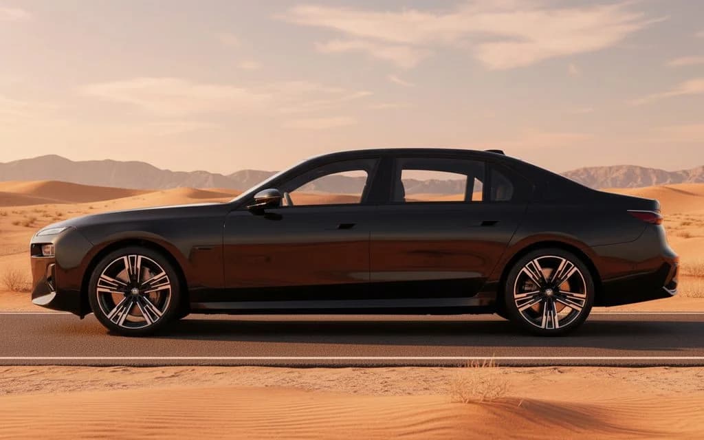 Bmw 735 2024 Black side profile – rental in Dubai